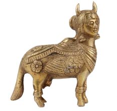 Handmade Golden Brass Indian Cow Kamdhenu Statue