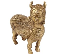 Handmade Golden Brass Indian Cow Kamdhenu Statue