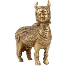 Handmade Golden Brass Indian Cow Kamdhenu Statue