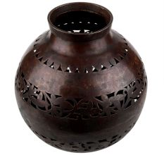 Handmade Copper Finish Brass Textured Carved Flower Vase
