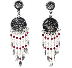Handmade Oxidized Silver Dangle Earrings for Women And Girls With Red Stones
