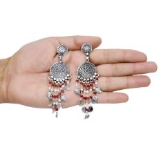 Handmade Oxidized Silver Dangle Earrings for Women And Girls With Red Stones
