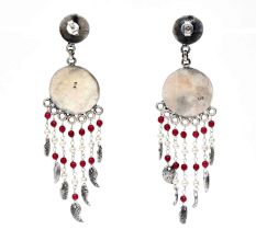 Handmade Oxidized Silver Dangle Earrings for Women And Girls With Red Stones