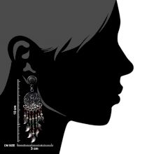 Handmade Oxidized Silver Long Drop Dangle Earrings Embellished With Red And Green Beads