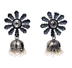 HandmadeÂ Oxidized Silver Jhumki Jhumka Earrings For Women With Sun Shape Stud