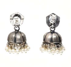 Handmade Oxidized Silver Goddess Durga Face Jhumki Earrings With Stones