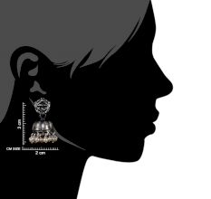 Handmade Oxidized Silver Goddess Durga Face Jhumki Earrings With Stones