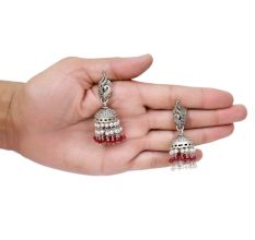 Handmade Oxidized Silver Peacock Jhumki Earrings With Stones