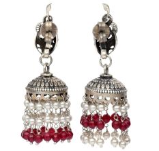 Handmade Oxidized Silver Peacock Jhumki Earrings With Stones