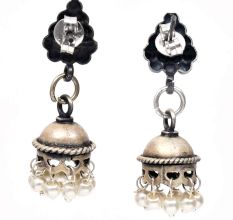 Handmade Oxidized Silver Jhumki Earrings Grape Cluster Stud and Hanging Beads