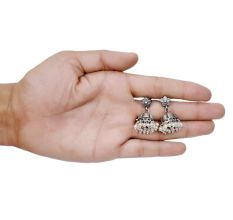 Handmade Oxidized Silver Jhumki Jhumka Earring With Pearl Beads