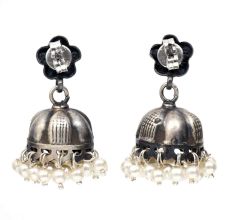 Handmade Oxidized Silver Jhumki Jhumka Earring With Pearl Beads