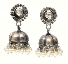 Handmade Oxidized Silver Floral Stud Jhumki Jhumka EarringÂ With Pearl Beads
