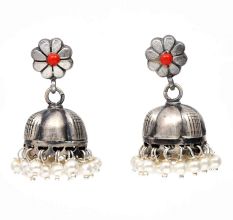 Handmade Oxidized Silver Punjabi Traditional Jhumka With Pear Beads