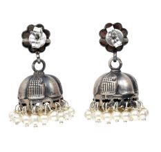 Handmade Oxidized Silver Punjabi Traditional Jhumka With Pear Beads