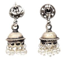 Handmade Oxidized Silver Pearl Floral Stud Jhumki Jhumka Earring