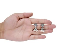 Handmade Oxidized Silver Goddess Face Bell Shape With Pearl Hangings
