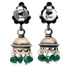 Handmade Oxidized Silver Jhumki Earrings  Grape Cluster And Green Bead Hanging