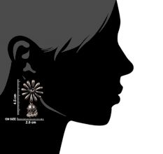 Handmade Oxidized Silver Jhumki Earring Sunflower Stud And Pearl Tassel