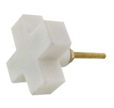 White Cross Marble Stone Cabinet Knobs