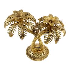 Golden Double Palm Tree Aluminium Candle Stand