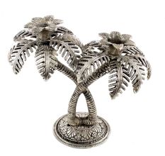 Silver Double Palm Tree Aluminium Candle Stand