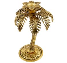 Golden Single Palm Tree Aluminium Candle Stand