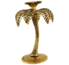 Golden Single Palm Tree Aluminium Candle Stand