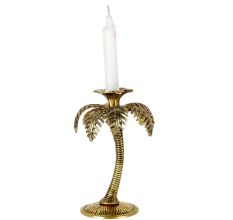 Golden Single Palm Tree Aluminium Candle Stand