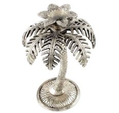 Silver Single Palm Tree Aluminium Candle Stand
