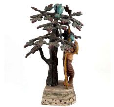 Flute-playing Lord Krishna Under The Brass Hand-sculpted Tree