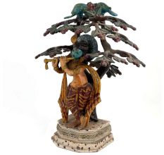Flute-playing Lord Krishna Under The Brass Hand-sculpted Tree