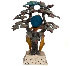 Flute-playing Lord Krishna Under The Brass Hand-sculpted Tree
