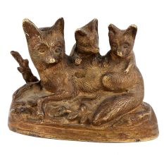 Handmade Brown Brass Cat  With Her Kittens Statue Showpiece