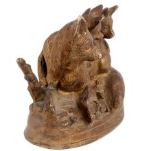 Handmade Brown Brass Cat  With Her Kittens Statue Showpiece