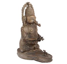 Handmade Brown Brass Ganesha Statue In Tribal Style