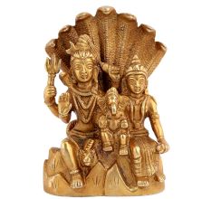Handmade Golden Brass Shiva Parvati Ganesh Family Statue