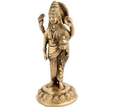 Handmade Golden Brass Lord Dhanvantri Holding The Pot Of Amrit Statue