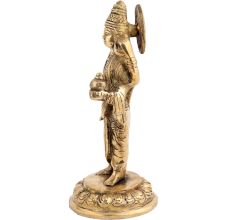 Handmade Golden Brass Lord Dhanvantri Holding The Pot Of Amrit Statue