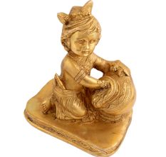 Handmade Golden Brass Krishna Makhan Chor Statue