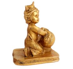 Handmade Golden Brass Krishna Makhan Chor Statue