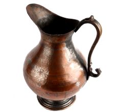Handmade Brown Copper Jug Pitcher With Handle And Hammered Design