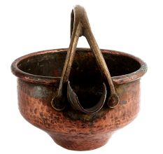 Handmade Copper Color Brass Metal Bowl with Handle and Pouring Spout