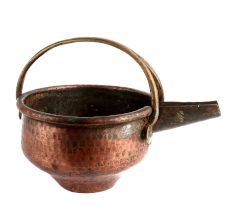 Handmade Copper Color Brass Metal Bowl with Handle and Pouring Spout