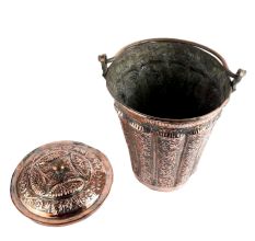 Handmade Brown Copper Floral Design Engraved Bucket And Lid
