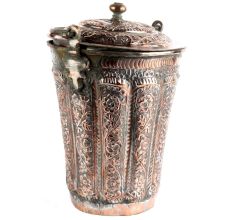 Handmade Brown Copper Floral Design Engraved Bucket And Lid