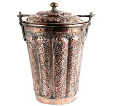 Handmade Brown Copper Floral Design Engraved Bucket And Lid