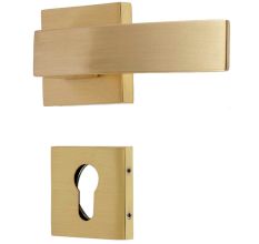 Handmade Gold Brushed Brass Mortise Door Lock Handle Set