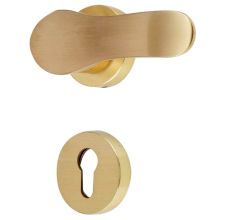 Handmade Golden Brush Finish Brass Contemporary Mortise Handle Set