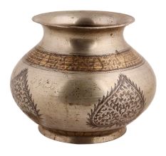 Handmade Silver Polish Brass Lota With Engraved Floral Design